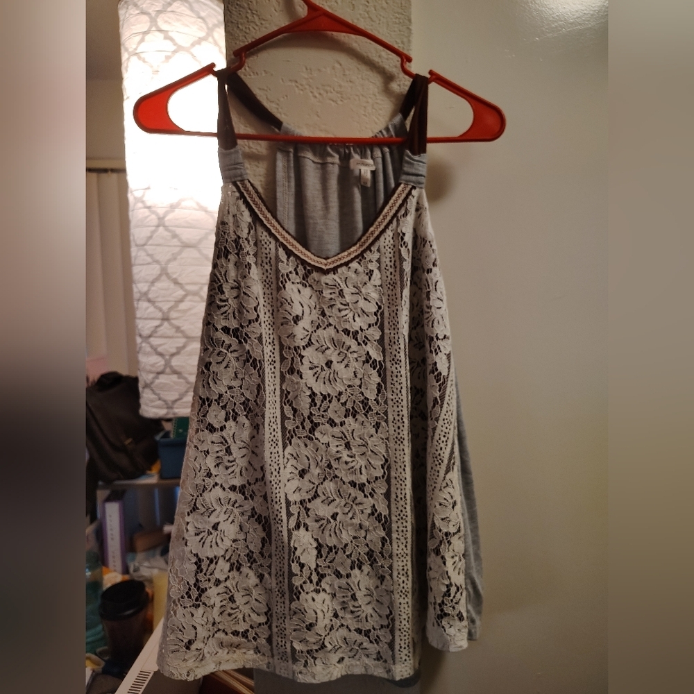 Maurice tank top size medium gray black and burgundy and lace
